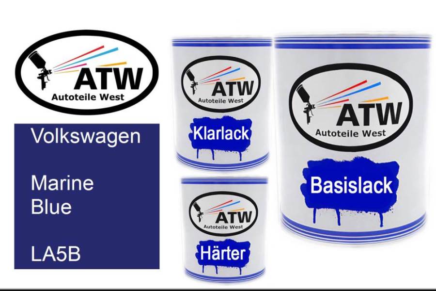 Volkswagen, Marine Blue, LA5B: 1L Lackdose + 1L Klarlack + 500ml Härter - Set, von ATW Autoteile West.